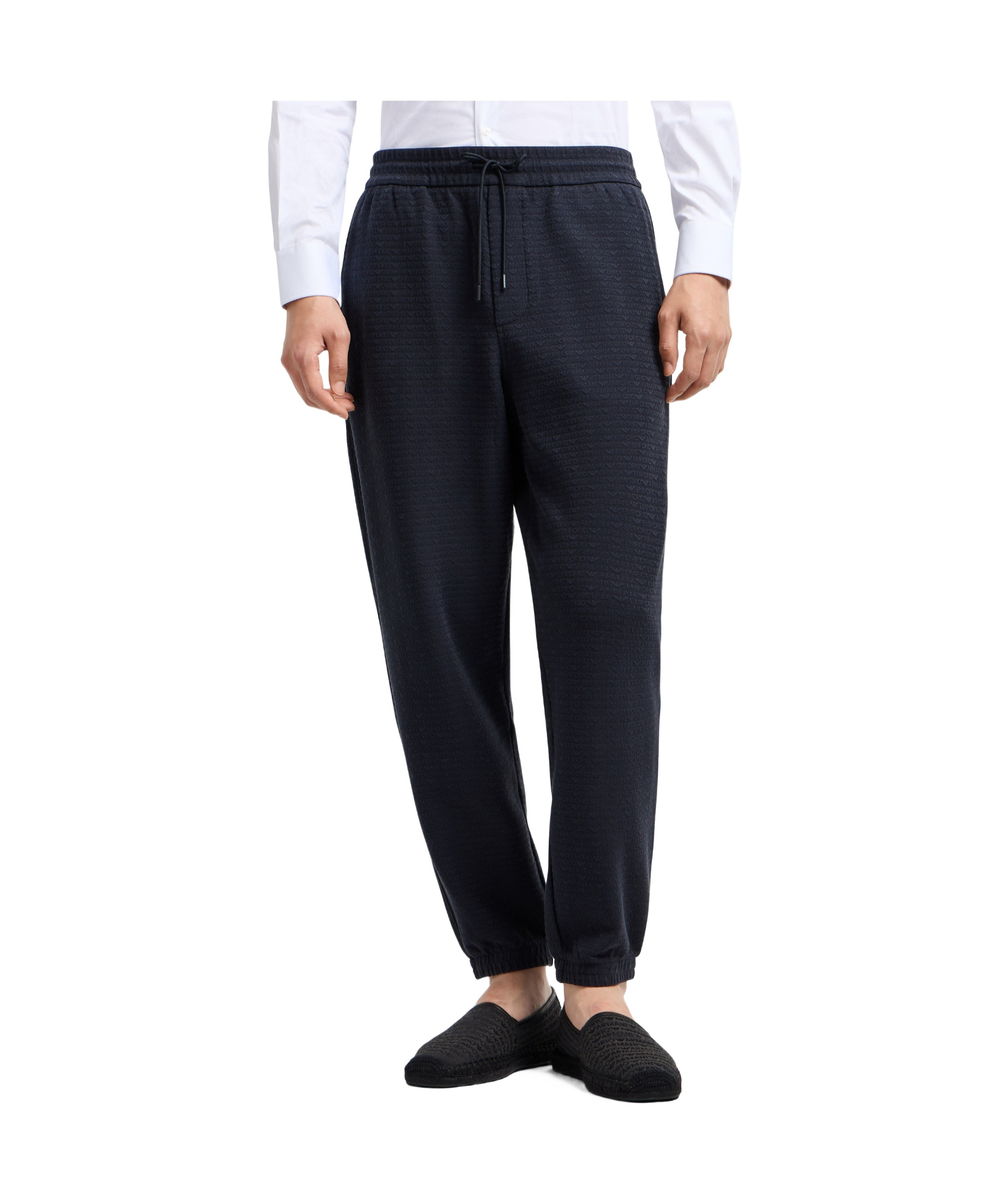 Emporio Armani Asv Lyocell Blend Jersey Joggers With All-over Lettering In Black