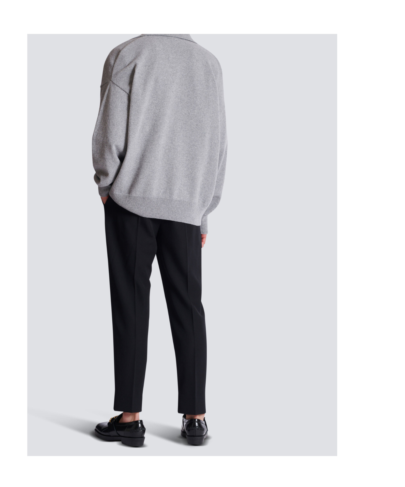 Balmain College Emblem Polo Sweater In Eco-cashmere In Gray