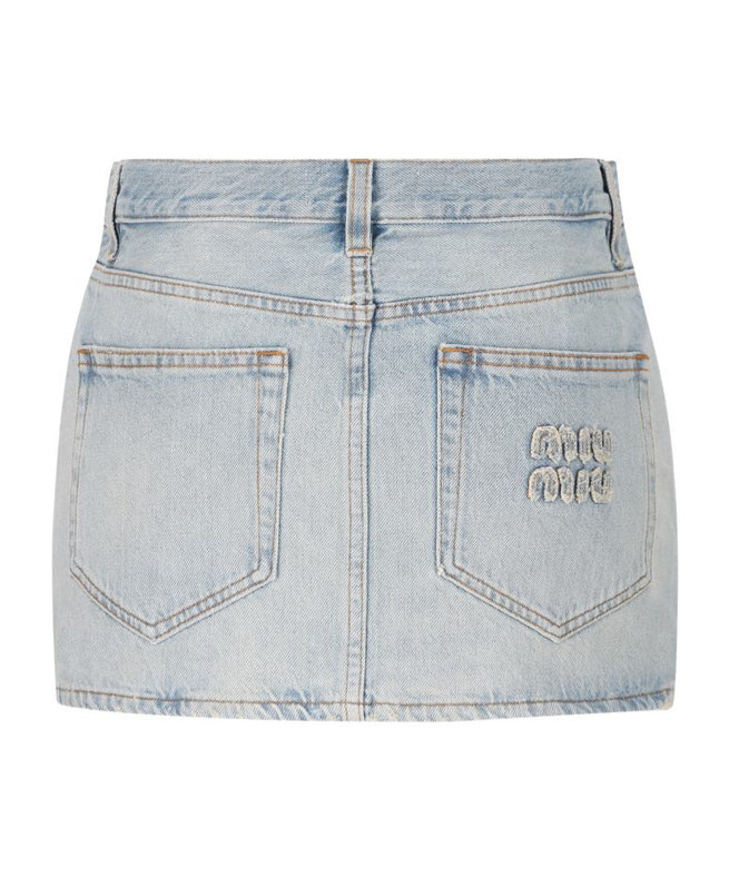 Miu Miu Logo Denim Miniskirt In Gray