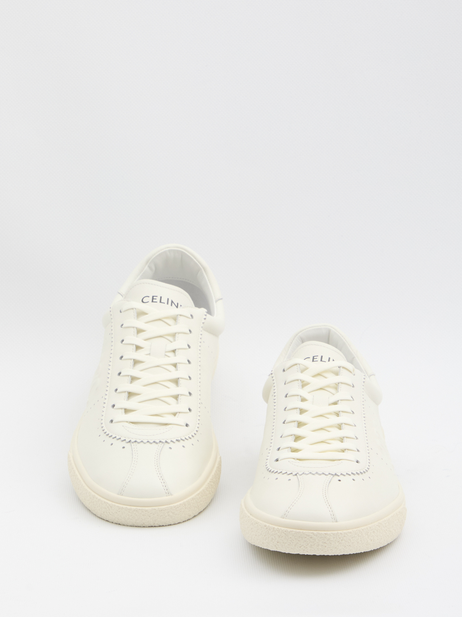 Celine Low Lace-up Sneakers With Triomphe In White