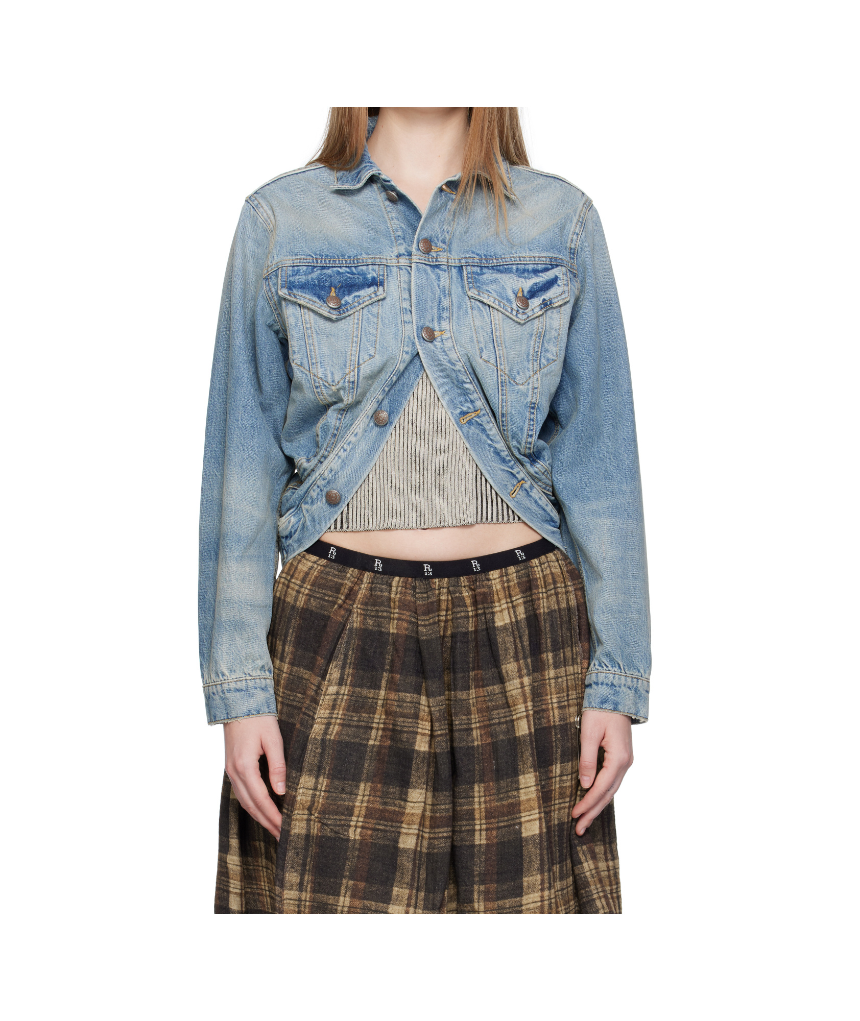 R13 Blue Wrap Around Denim Trucker Jacket In Blue