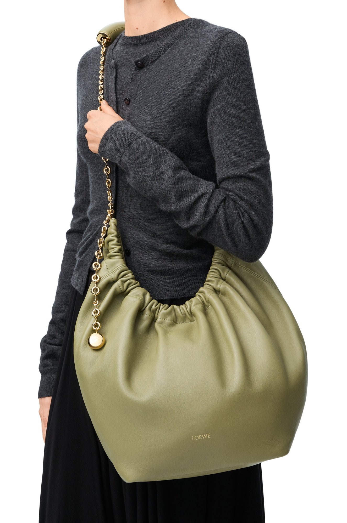 Loewe Womens Squeeze Medium Leather Shoulder Bag In Green