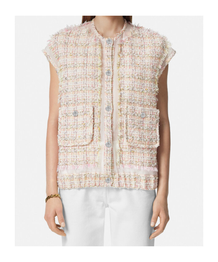 Versace Fancy Metallic Tweed Vest In Nude