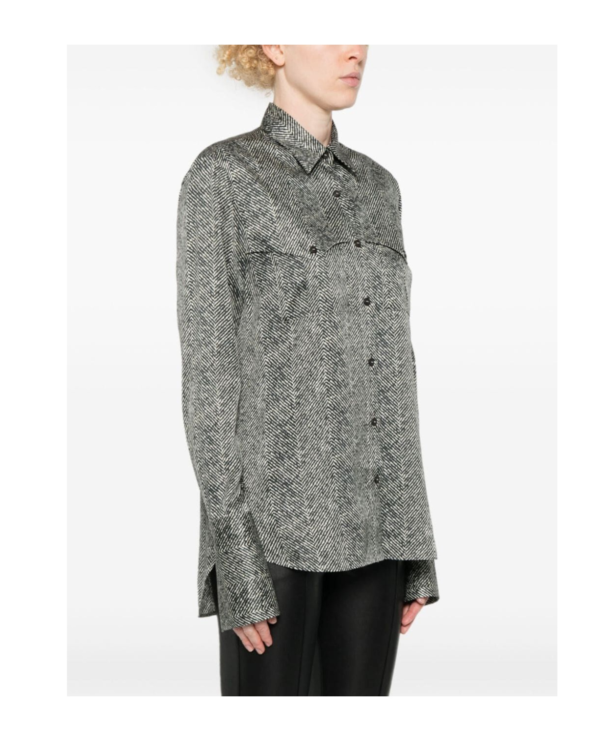 Ermanno Scervino Herringbone Pattern Silk Shirt In Gray