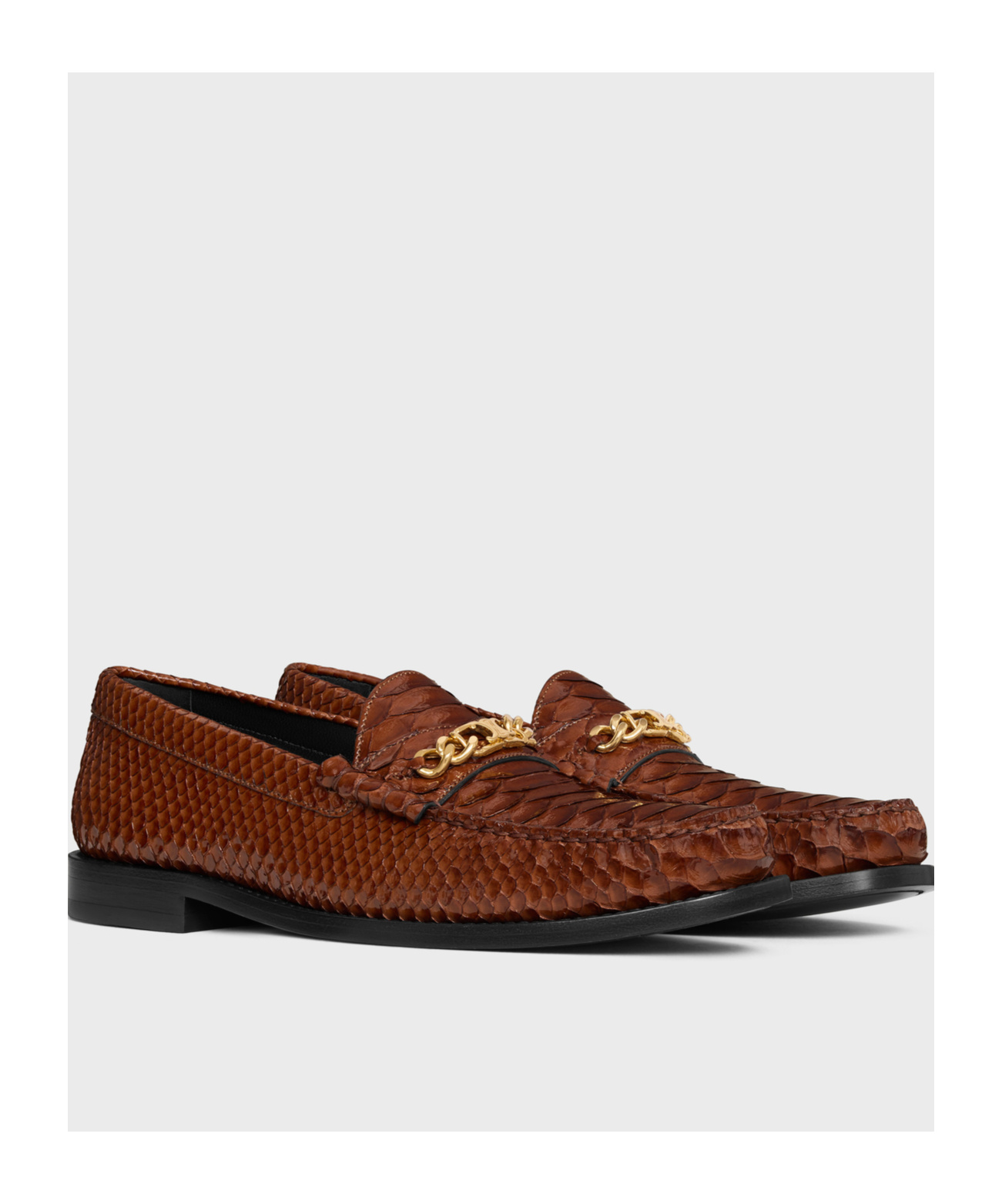 Celine Luco Triomphe Chain Loafers In Brown