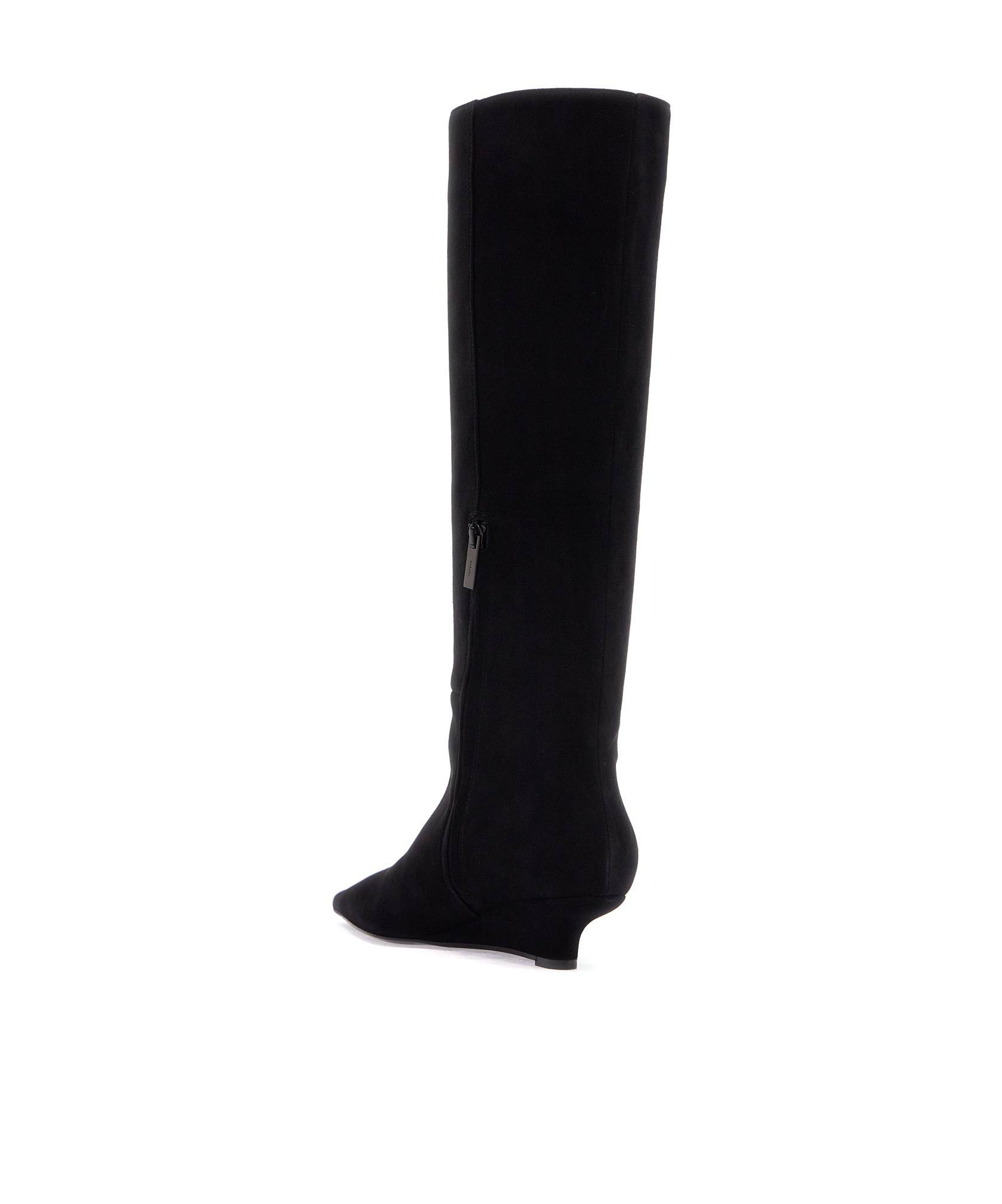 Totême Black Suede Knee-high Boots With Low Heel In Black