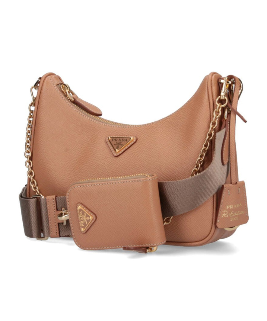 Prada Re-edition 2005 Leather Shoulder Bag In Nude
