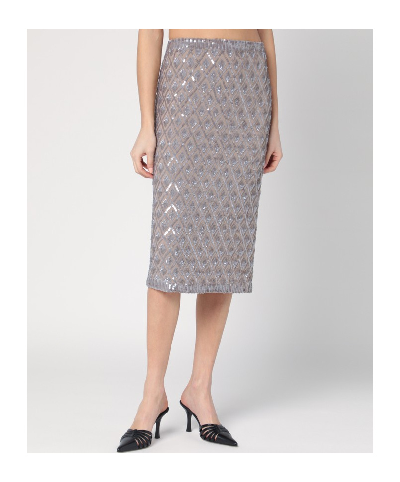 P.a.r.o.s.h Grey Sequined Midi Skirt In Gray