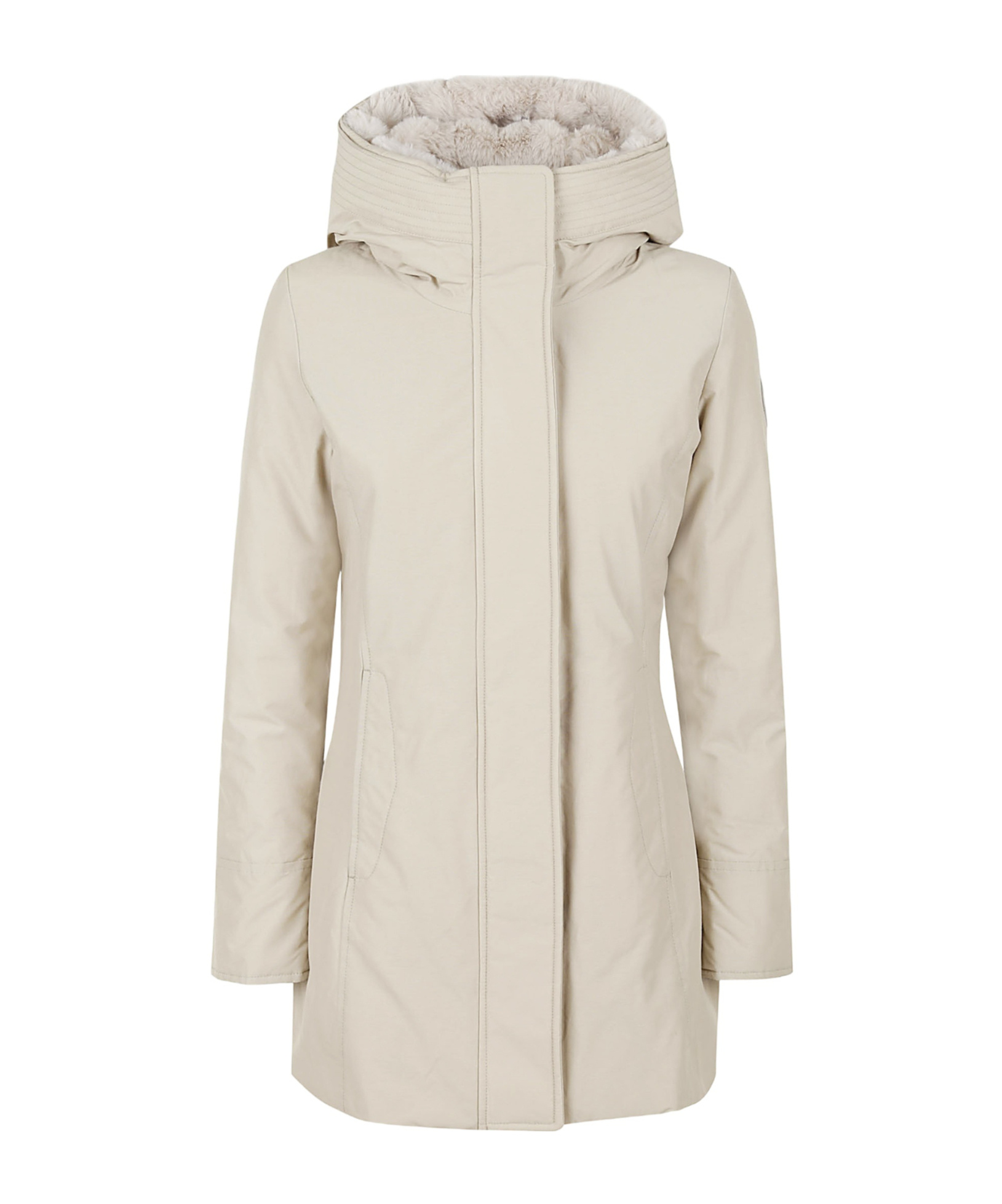 Woolrich Logo-patch Zip-up Padded Coat In Neutral