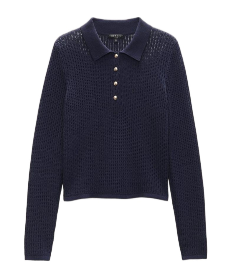 Rag & Bone Long Sleeve Polo Sweater In Indigo
