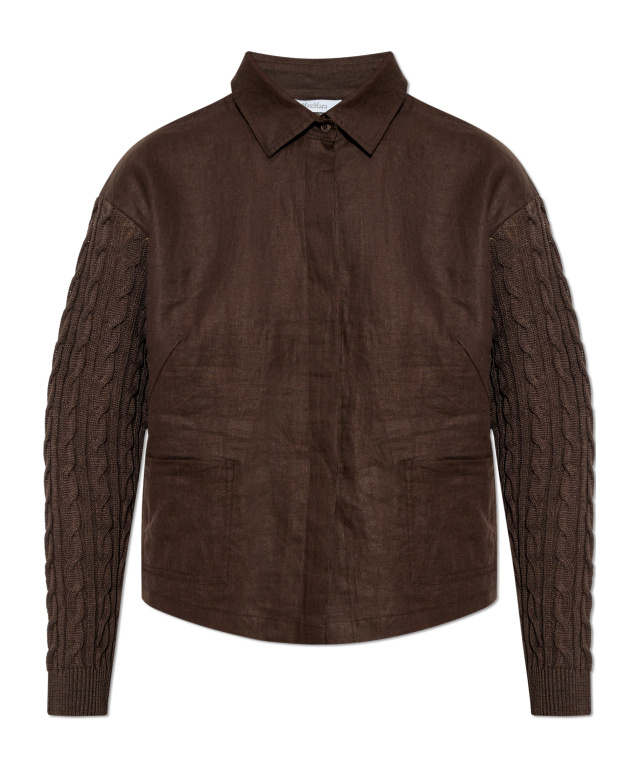 Max Mara Linen Cardigan With A Cable Knit And Ribs In Brown