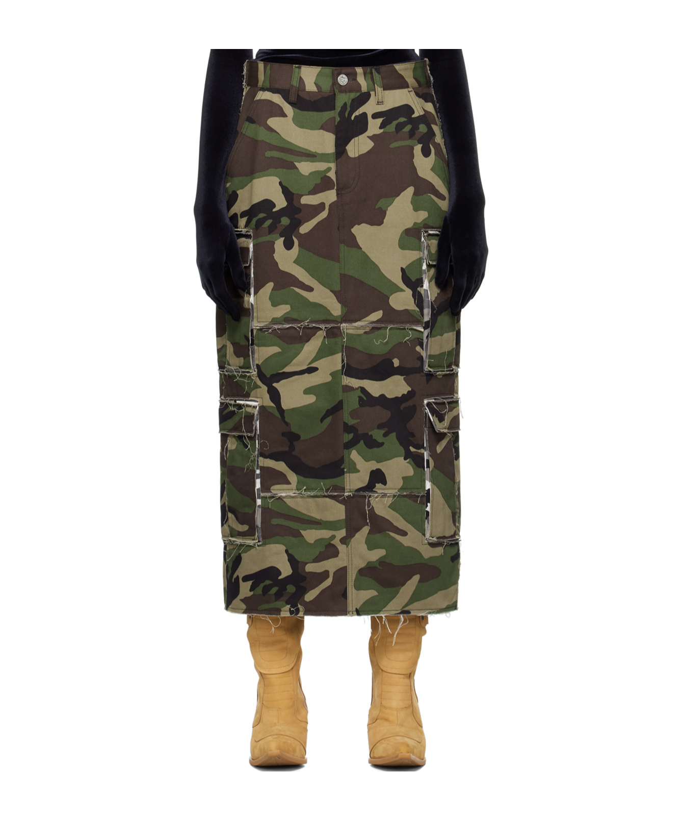 Vetements Khaki Patched Camo Cargo Maxi Skirt In Black