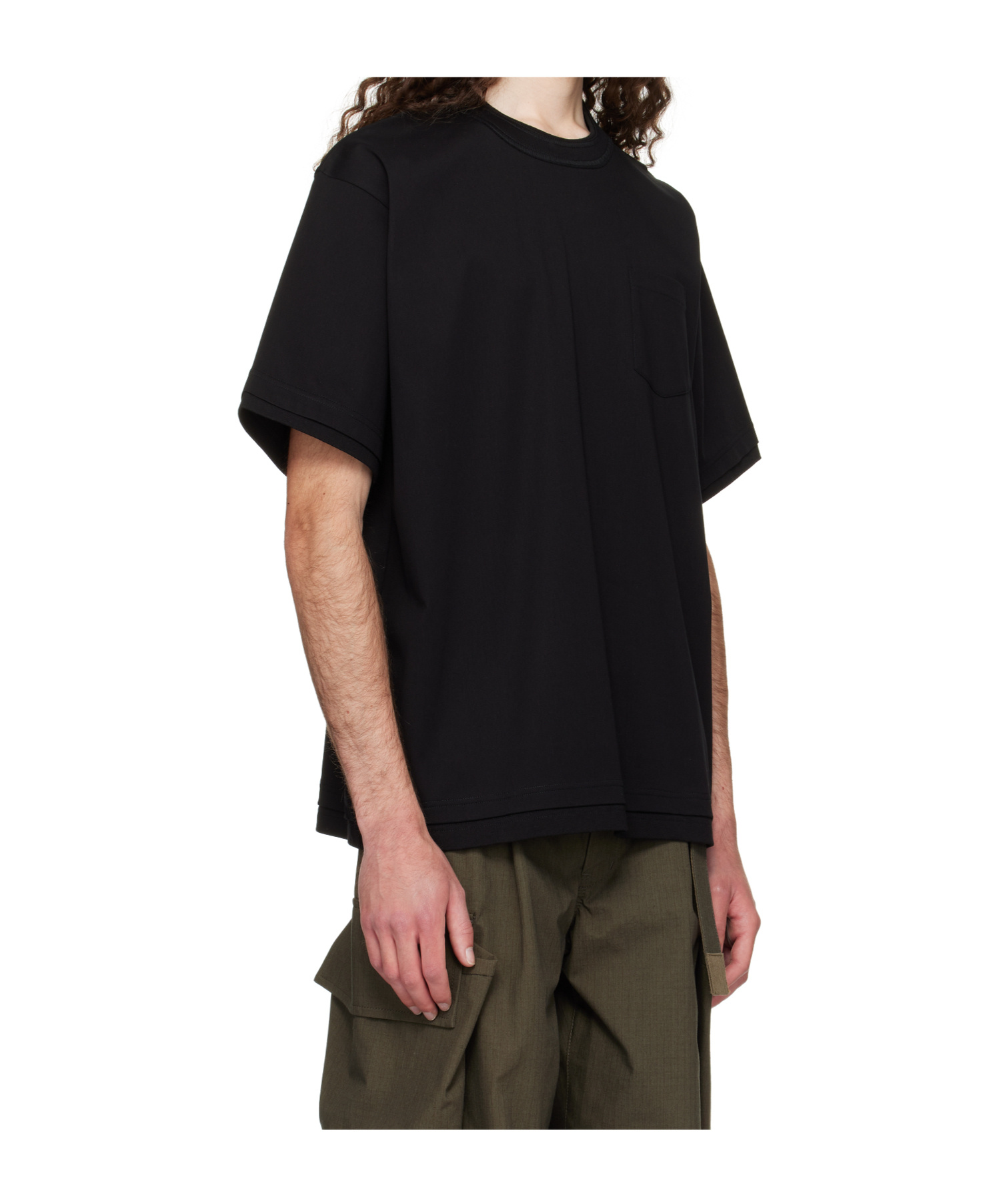 Sacai Black Paneled T-shirt In Black