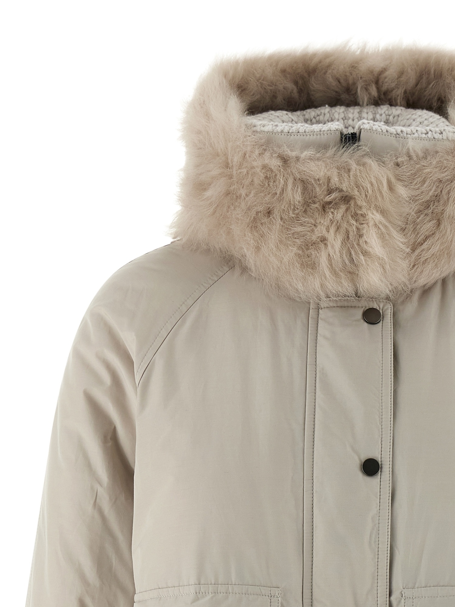 Brunello Cucinelli Cashmere Neck Down Jacket Puffer Jackets Beige In Gray