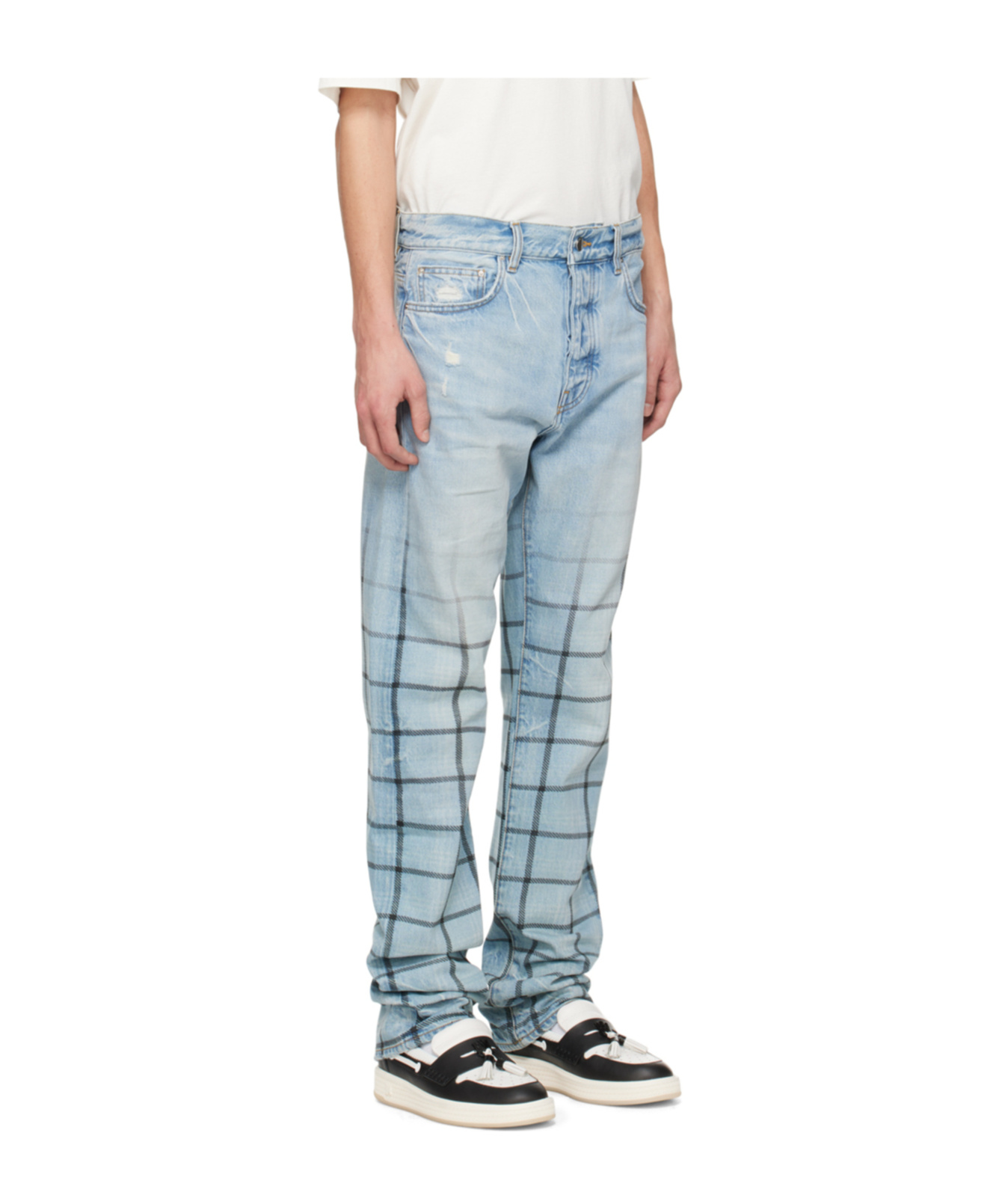 Amiri Blue Faded Out Plaid Jeans In Blue