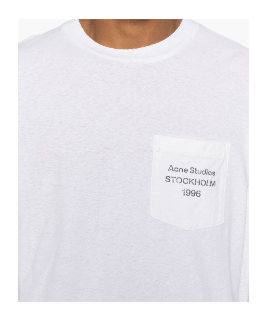 Acne Studios Long Sleeve Crew Neck Logo T-shirt With Pocket In White