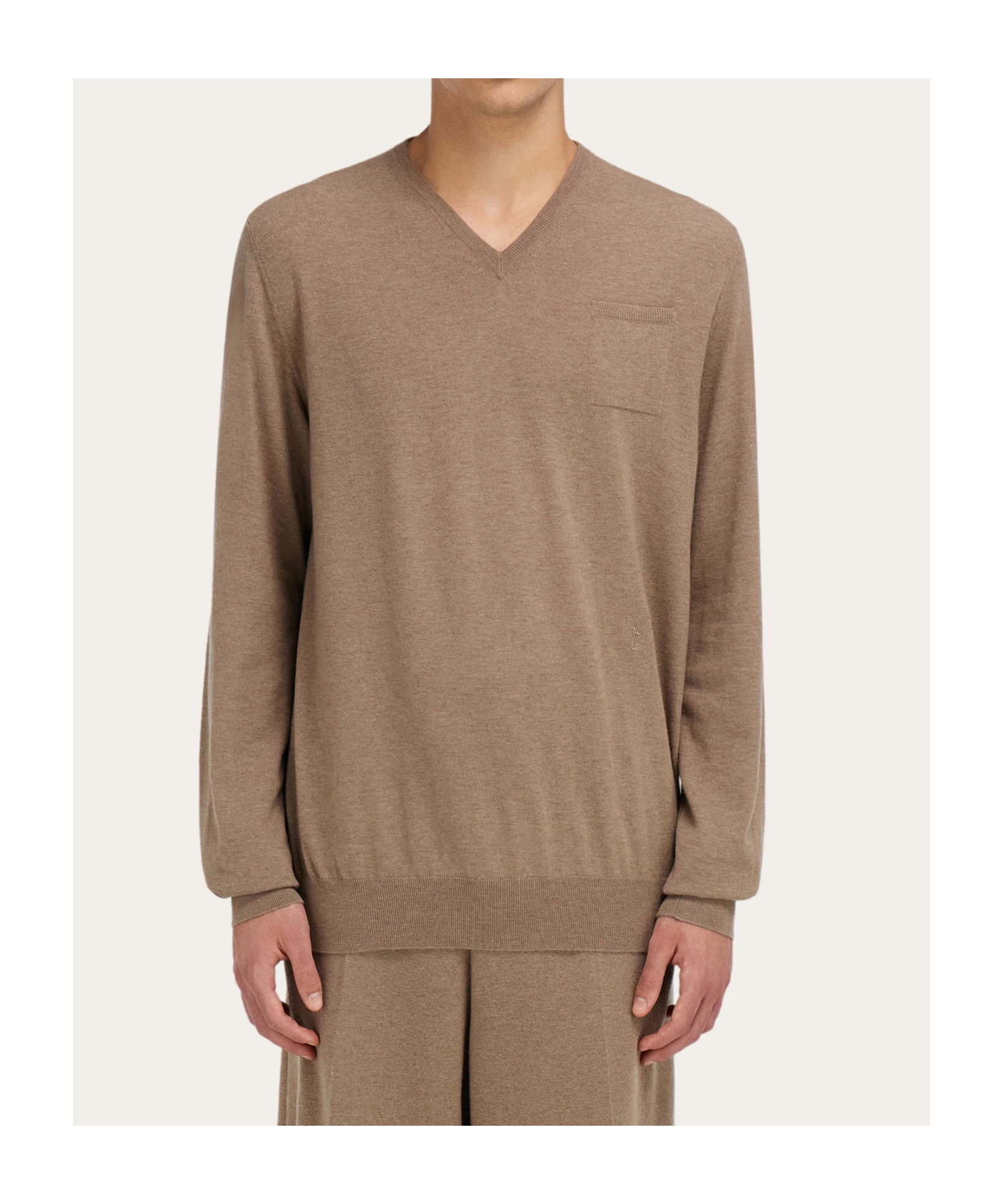 Ferragamo V-neck Sweater With Pocket Detail In Brown