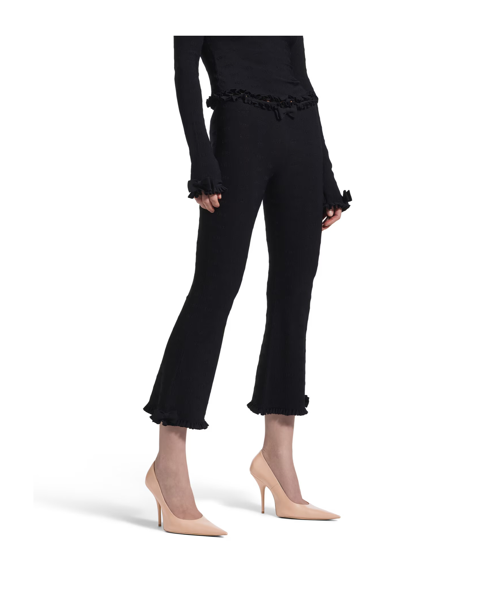 Balenciaga Bow-detail Ruffled Capri Flared Pants In Black