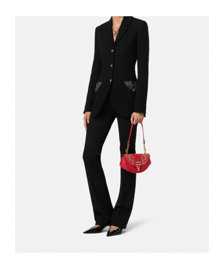 Versace Embellished Pocket Wool Jacket In Black