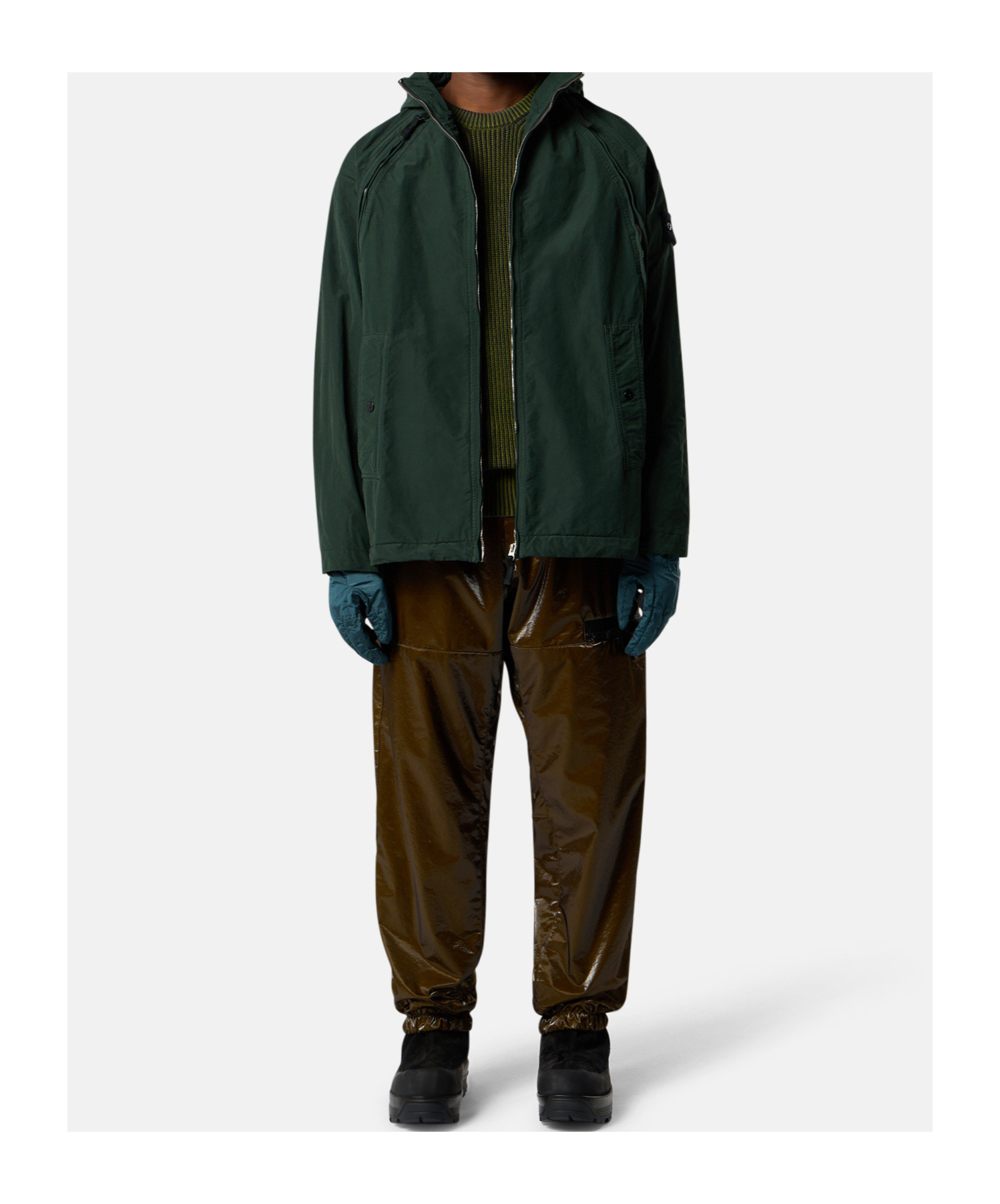 Stone Island Hooded Jacket With Anti-drop And Zip Pockets In Green