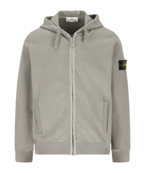 Stone Island Logo Patch Zip-up Hoodie In Animal Print