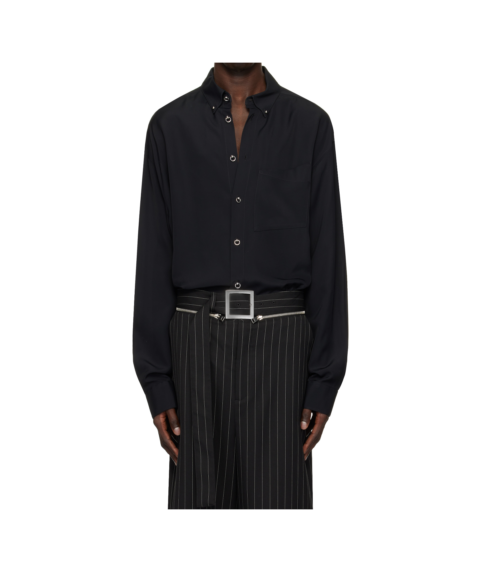 Mugler Button-up Long Sleeve Shirt In Black