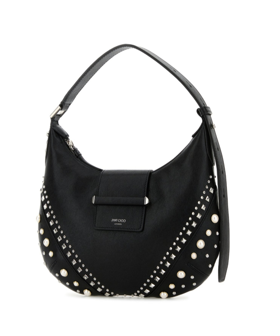 Jimmy Choo Small Bar Hobo Studded Pearl Shoulder Bag In Black