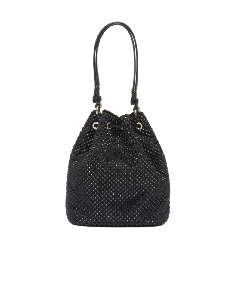 Prada Womens Black Crystal-embellished Mini Satin Shoulder Bag In Black