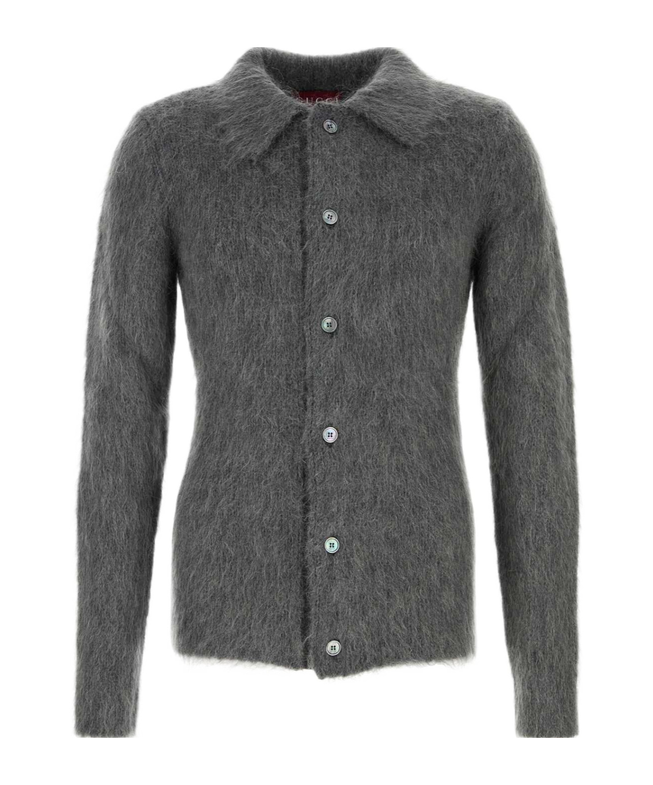Gucci Men Grey Cardigan With Classic Collar And Brushed Effect In Mohair Blend Woman In Gray