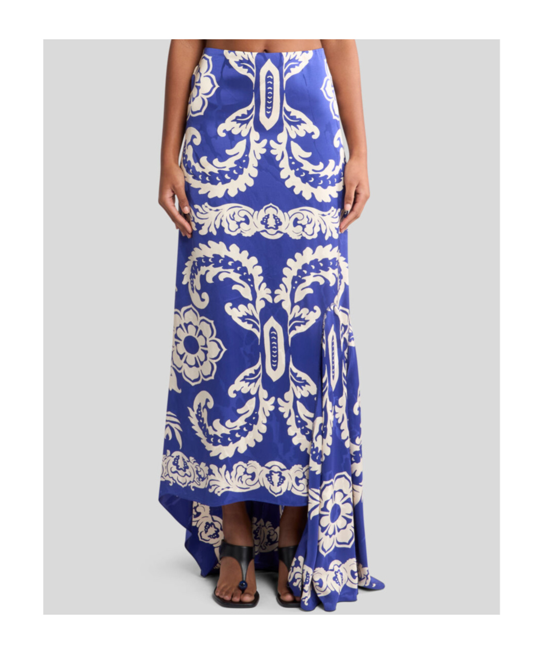 Shop Etro Asymmetric Skirt With Stencil Floral Print In Blue