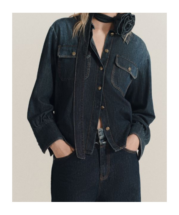 MARELLA FLOWER-DETAIL DENIM SHIRT