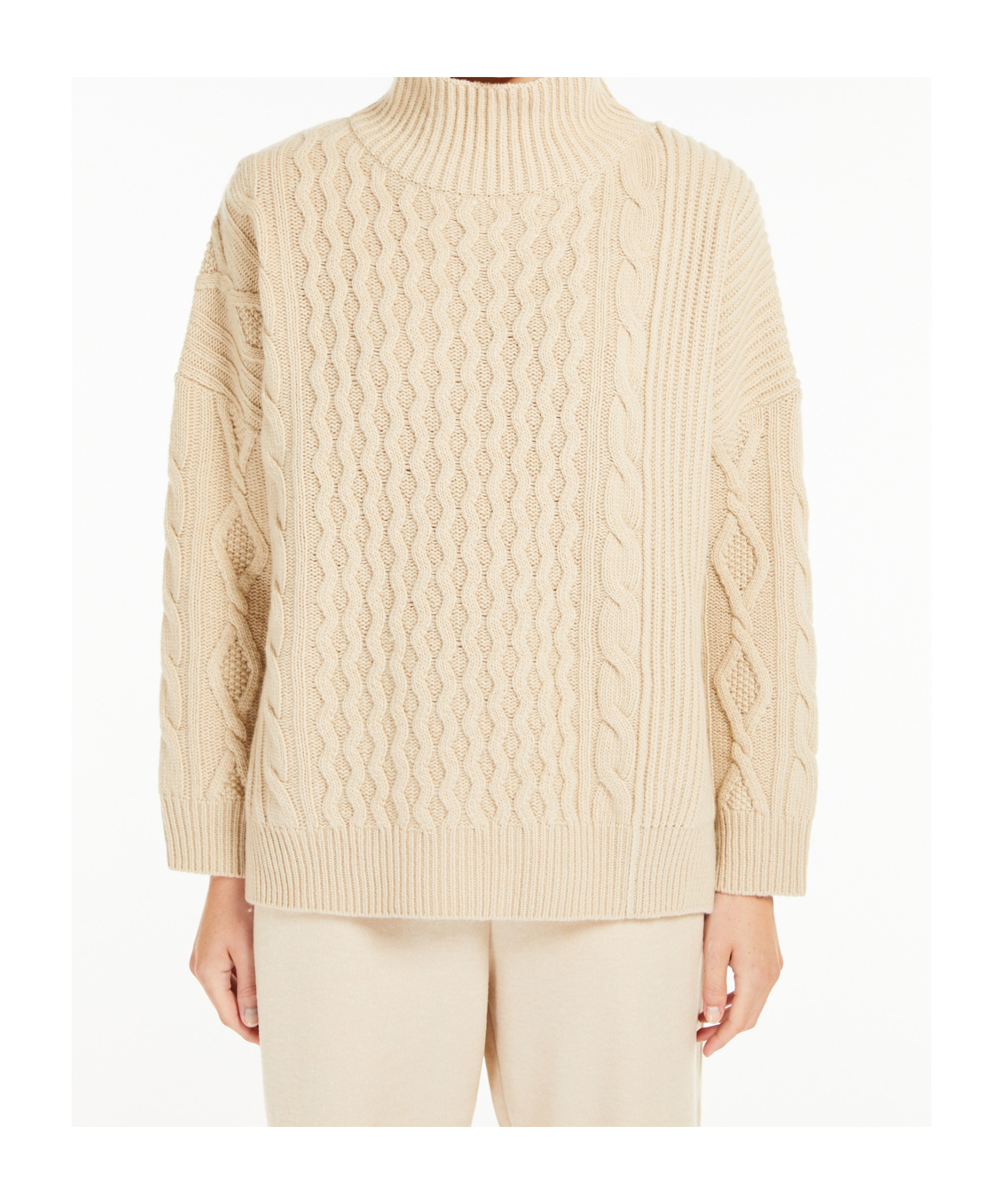 Weekend Max Mara Veneto Cable Knit Sweater In Nude