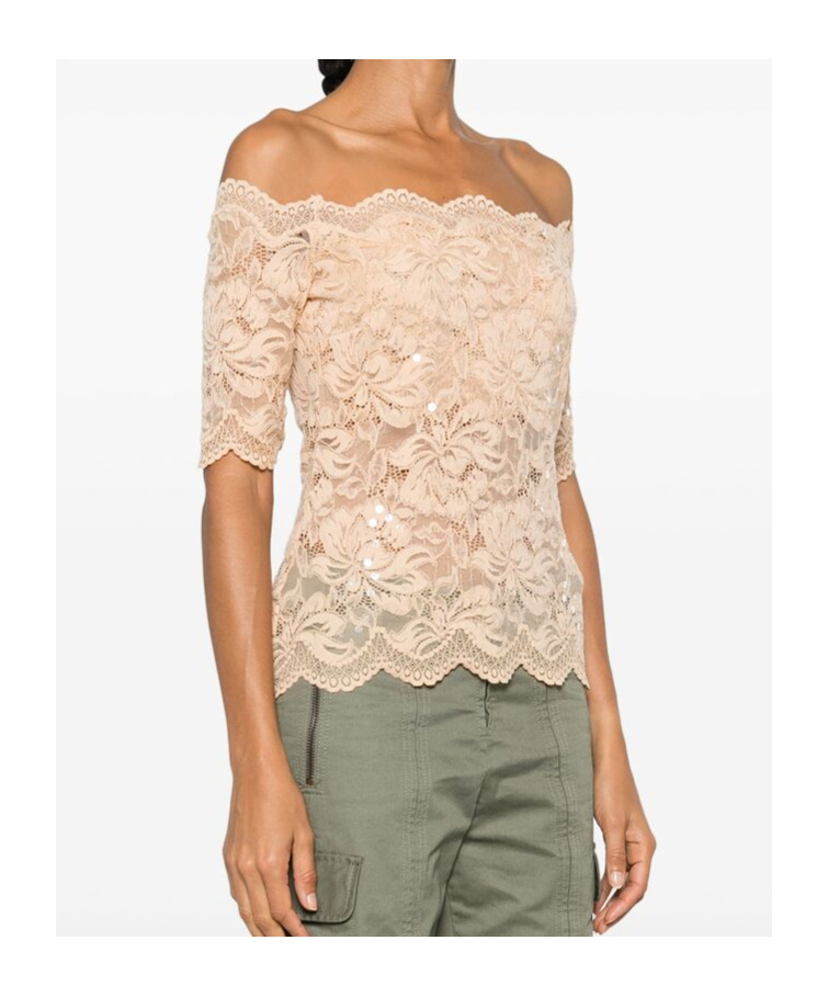 Shop Rabanne Floral Lace Crop Top In Nude