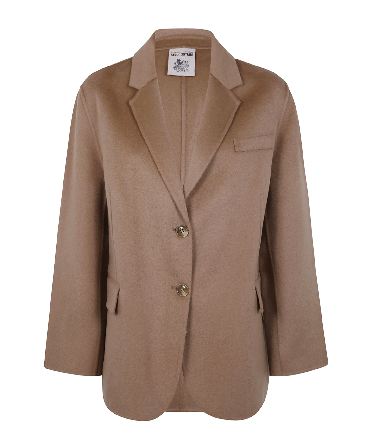 Semicouture Notched Lapel Single Breasted Flap Pocket Jacket In Brown