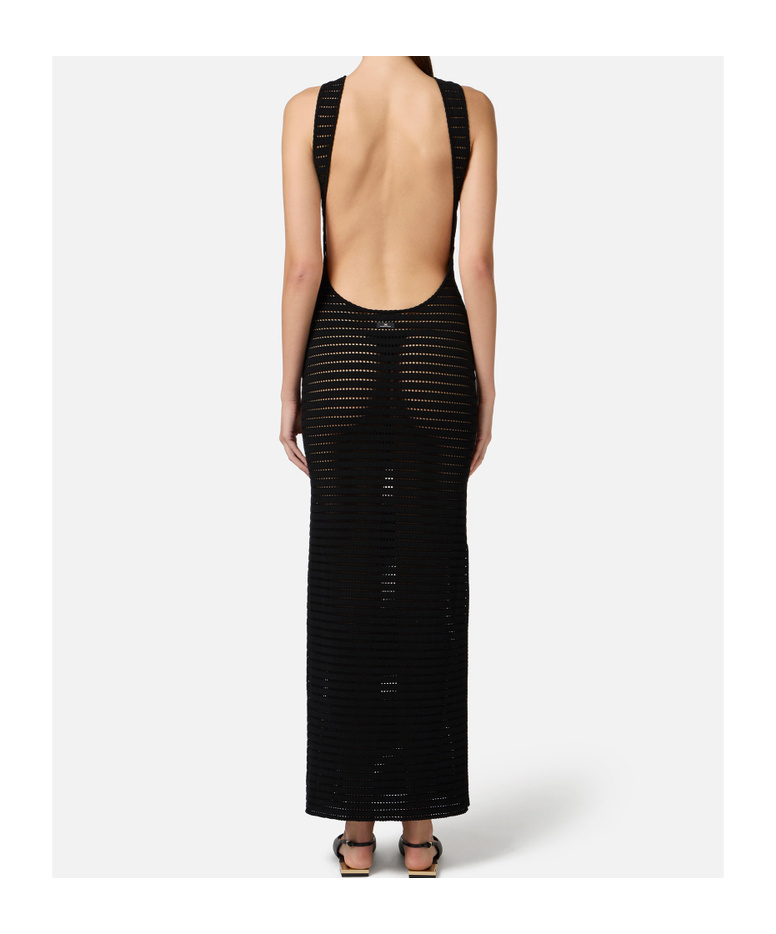 Elisabetta Franchi Abito In Maglia Traforata Con Spacco In Black
