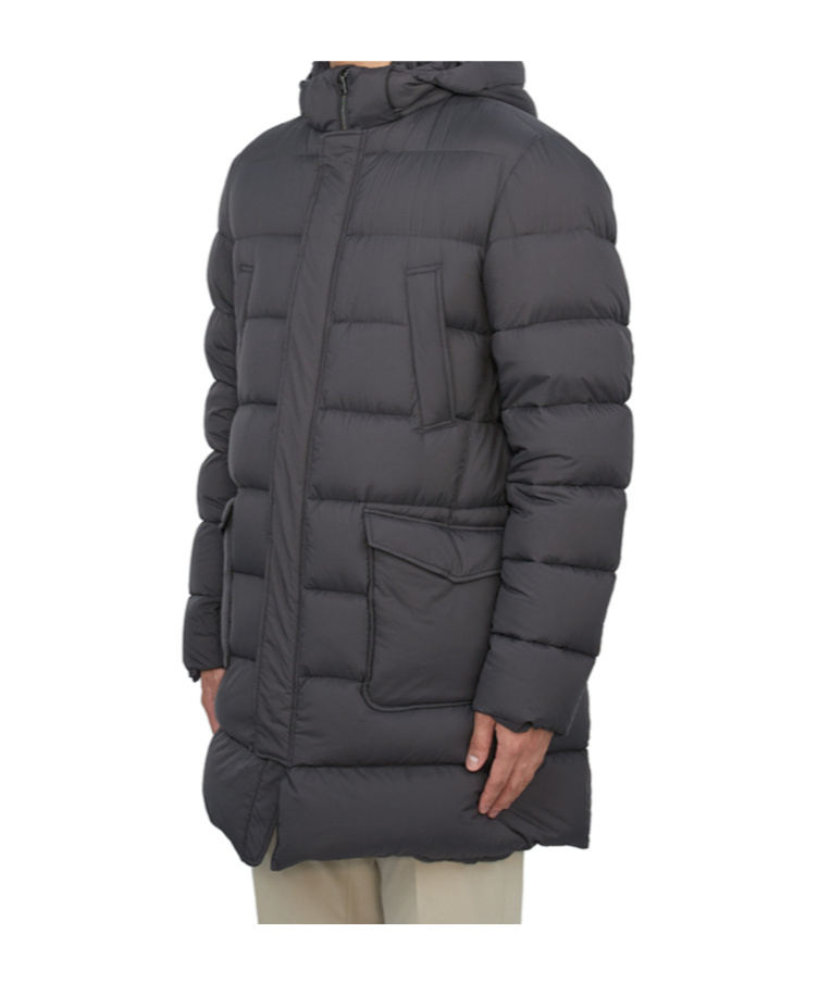 Herno Long Quilted Down Jacket With Hood And Flap Pockets In Black