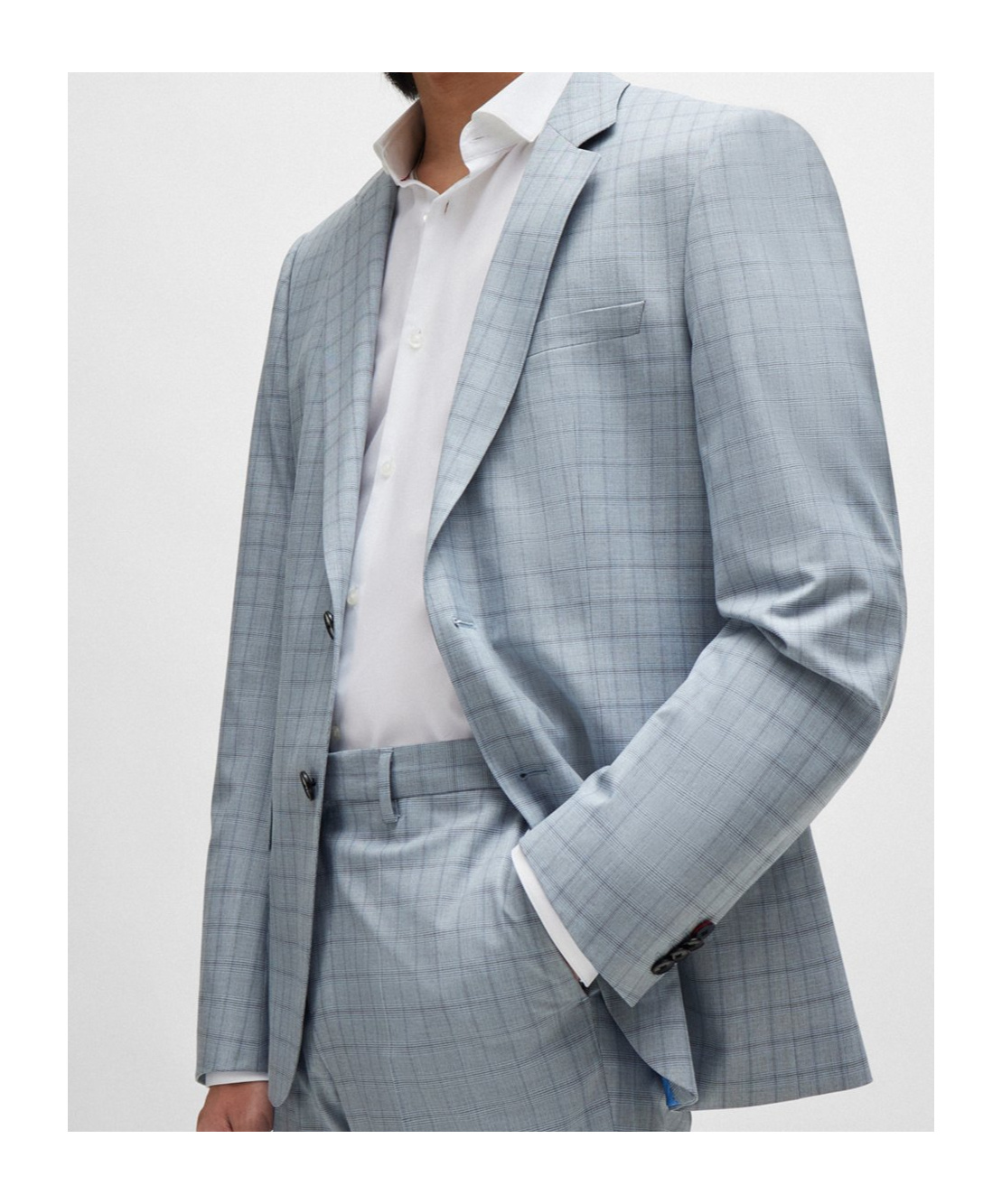 Hugo Boss Slim-fit Suit In Checked Performance-stretch Material In Blue