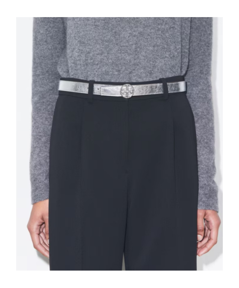 Tory Burch Double T Motif-embellished Buckle Belt In Metallic