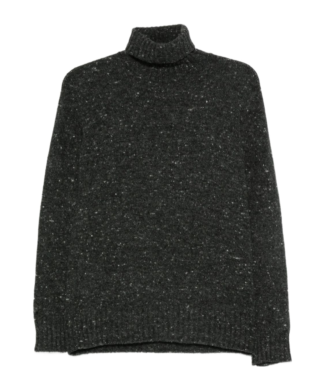 Drumohr Speckled Grey Turtleneck Sweater With Ribbed Cuffs In Black