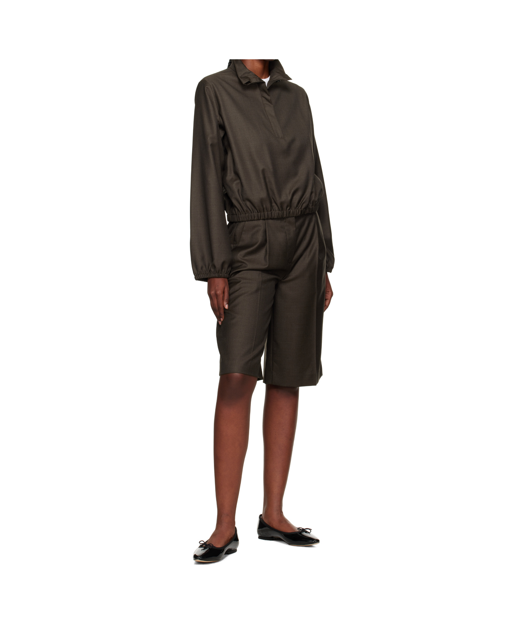 Loulou De Saison Zyla Stand Collar Blouse In Brown