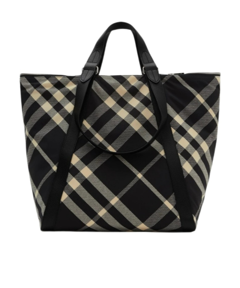 Burberry Checkered Pattern Shoulder Bags With Dual Handles In Black