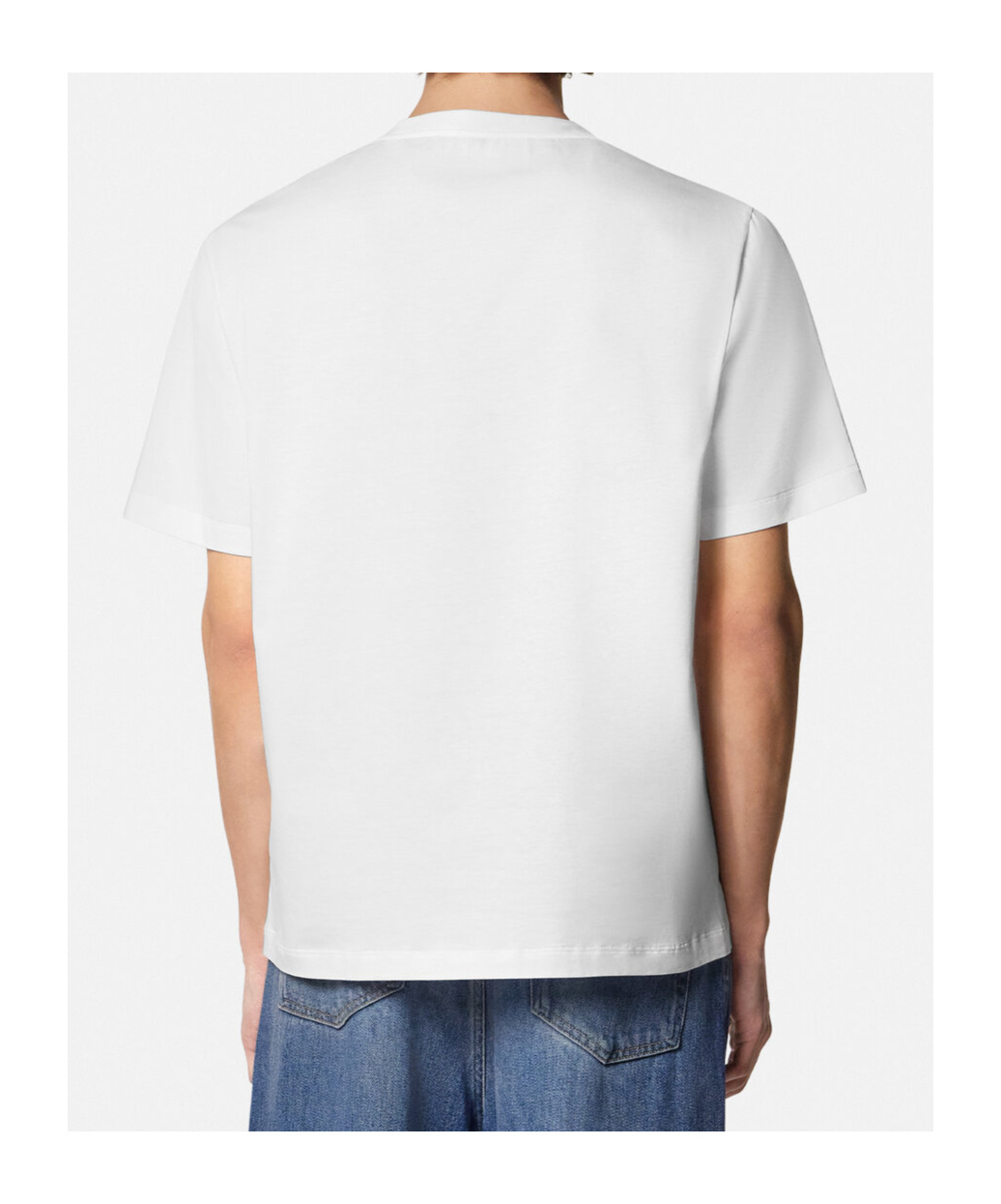 Versace White Crewneck T-shirt With Maxi Logo Print On The Front In Cotton Man