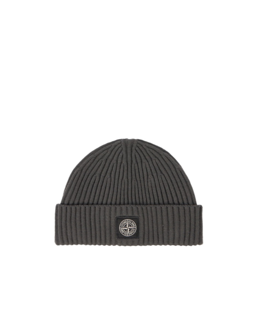 Stone Island Beanie With Compass Logo Patch In Gray
