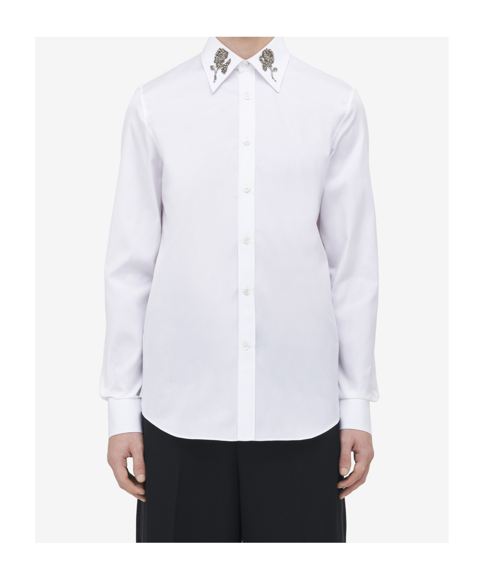 Alexander Mcqueen Men's Sailor Tattoo Rose Embroidery Shirt In Optical White In White