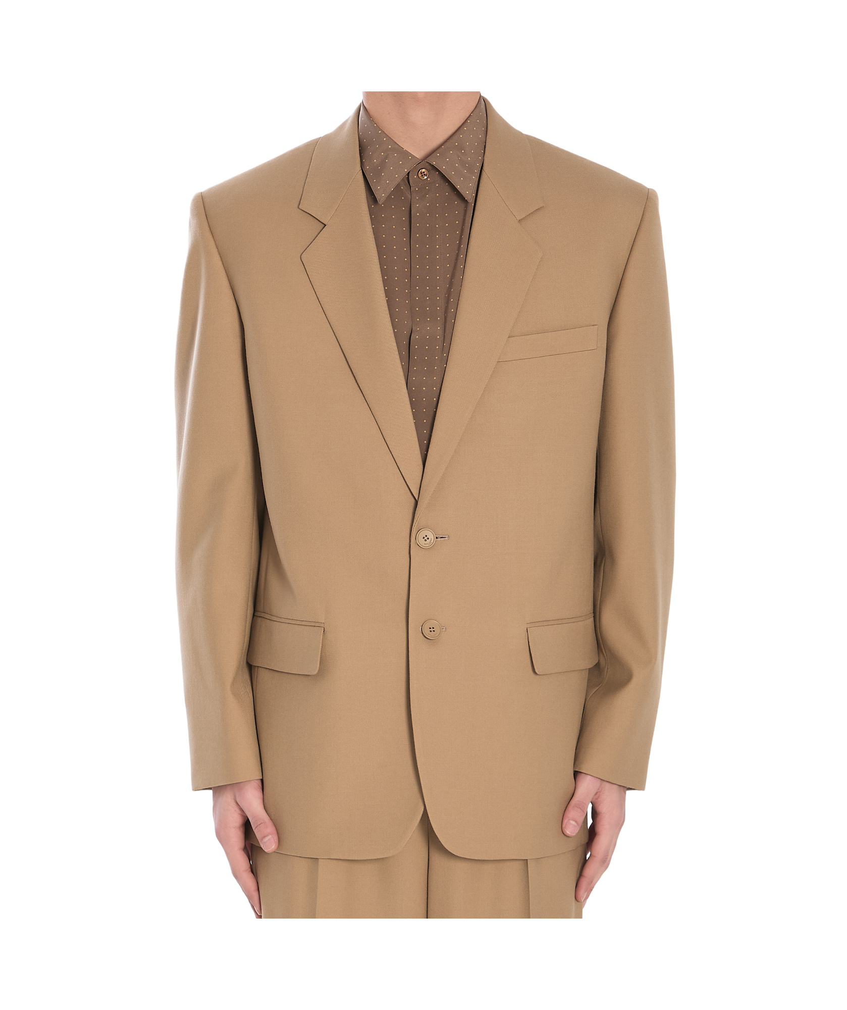 Saint Laurent Paris Men Wool Gabardine Single-breasted Jacket In Nude