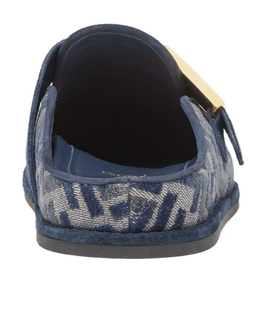 Fendi Feel Ff Jacquard Denim Flat Mules In Gray