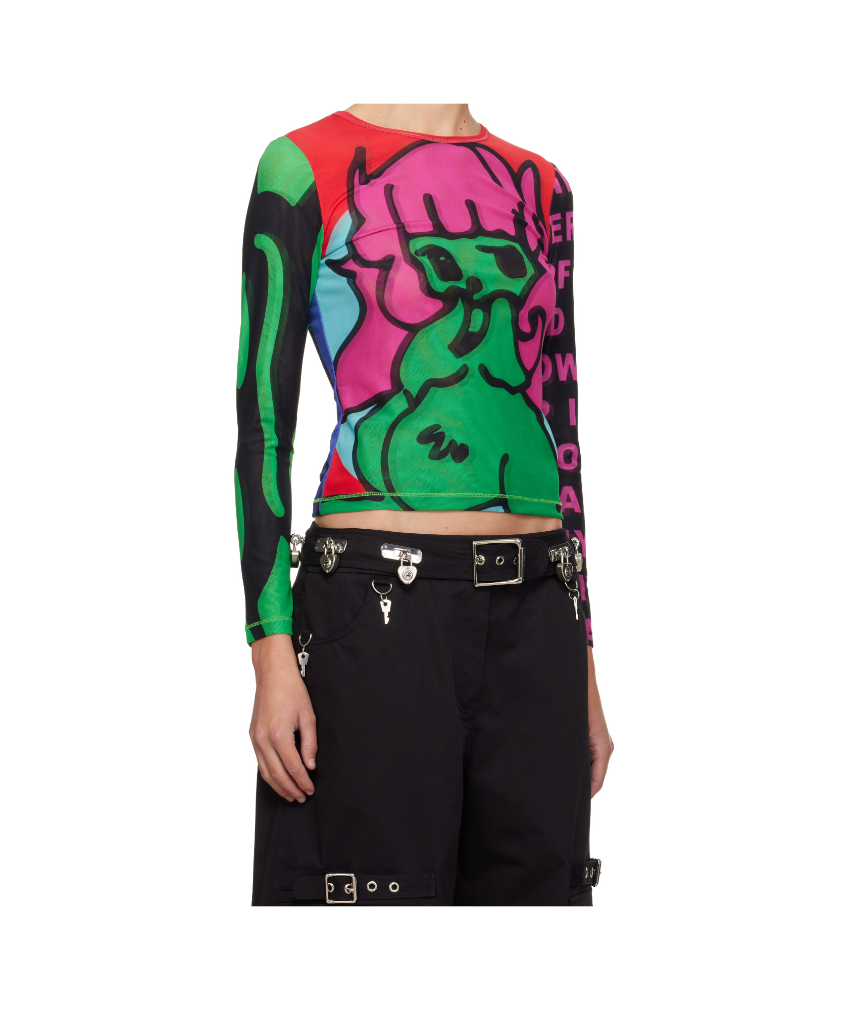 Chopova Lowena Multi-colored Fine Mesh Long-sleeved T-shirt In Black