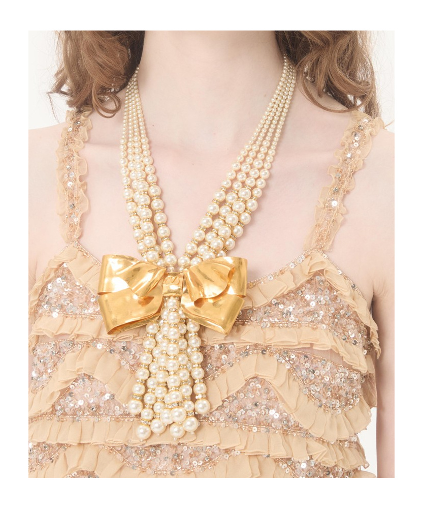 Valentino Trop Chou Necklace In Metal, Enamel, Pearls And Crystals In Yellow