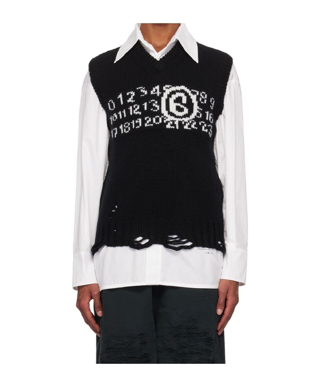 Mm6 Maison Margiela Numbers-intarsia Vest In Black