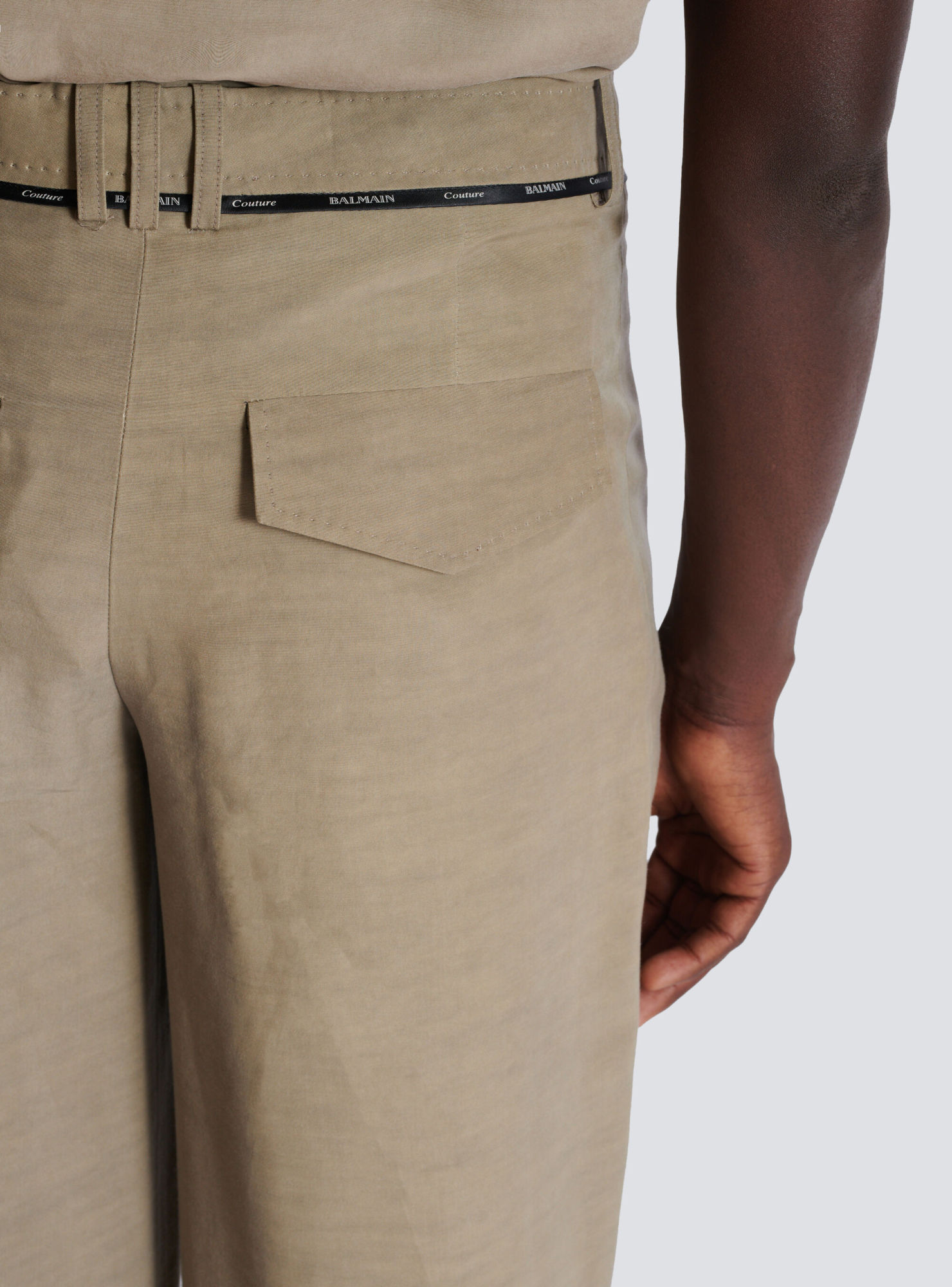 Balmain Men's Taupe Cupro Pleated Pants In Nude